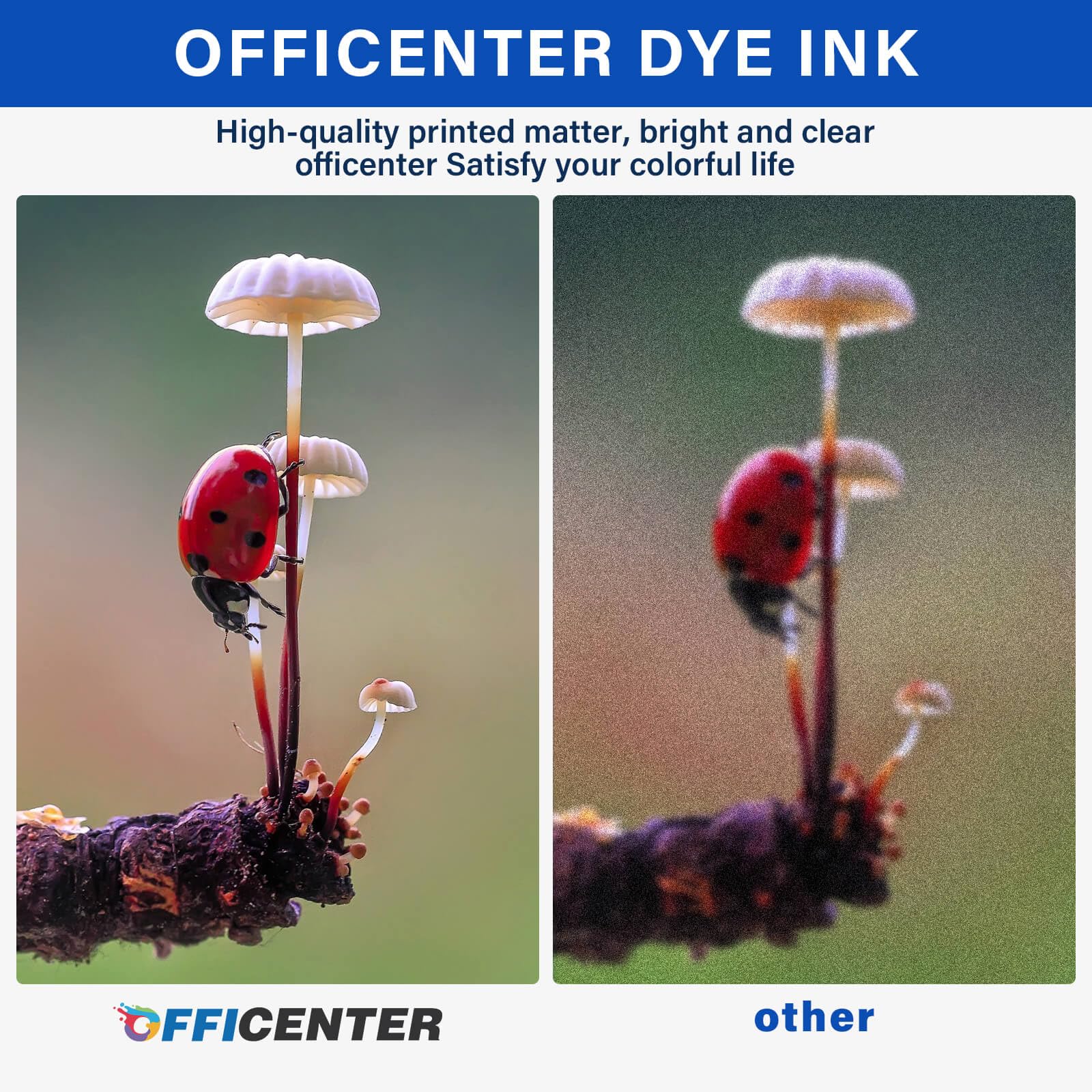 OFFICENTER gota de tinta ampliada mostrando color y fluidez para impresiones nítidas
