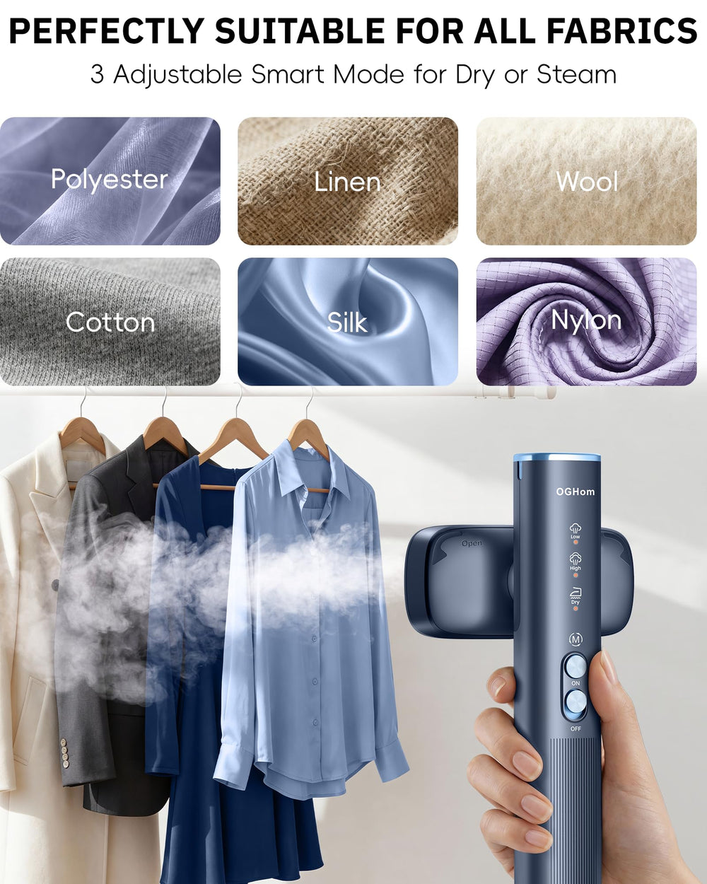 OGHom steaming a hanging shirt to quickly remove wrinkles for polished appearance