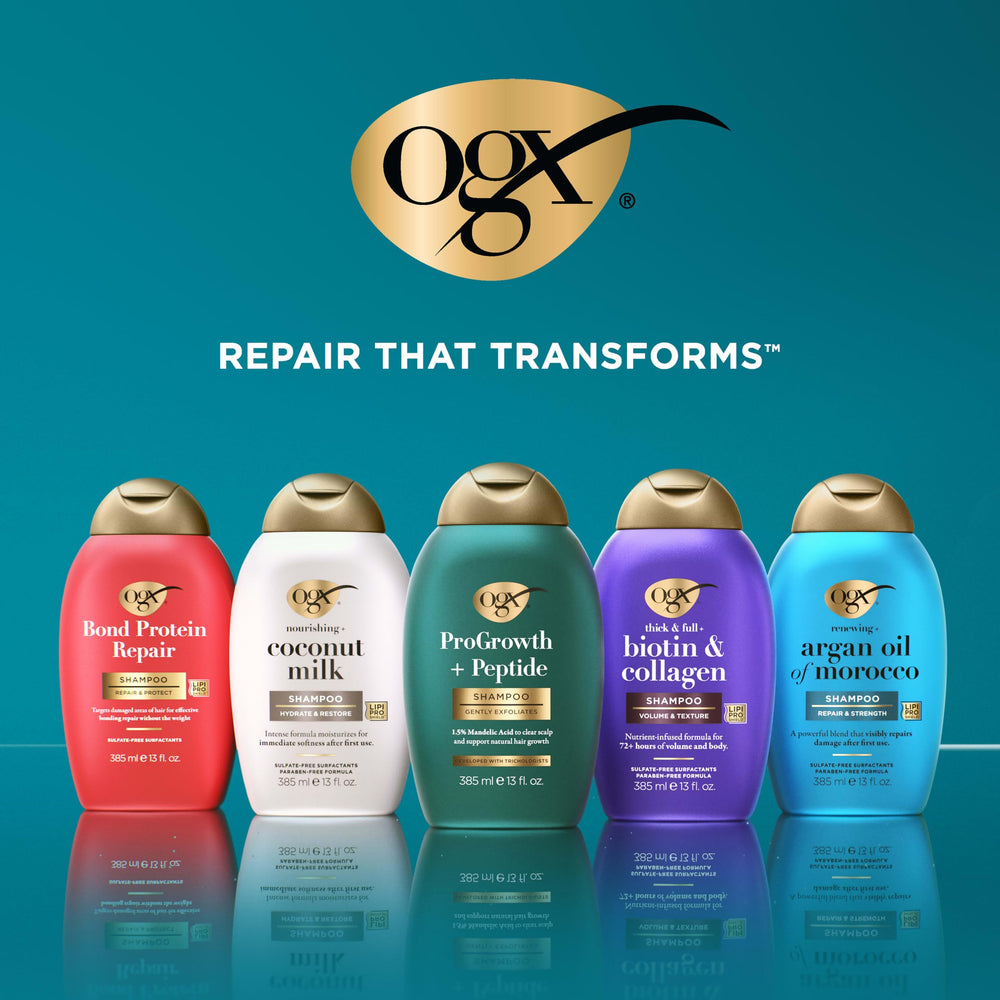 OGX botellas lado a lado para comparar tamaño y ahorro por volumen