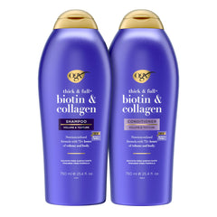 OGX bottles front packaging showing biotin and collagen set for fuller hair