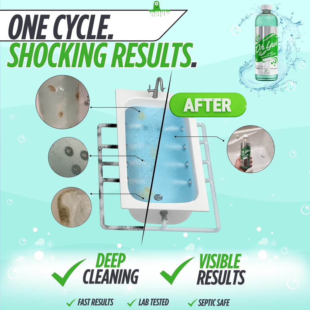 Oh Yuk en uso con jets activos y agua, elimina suciedad interna rápidamente