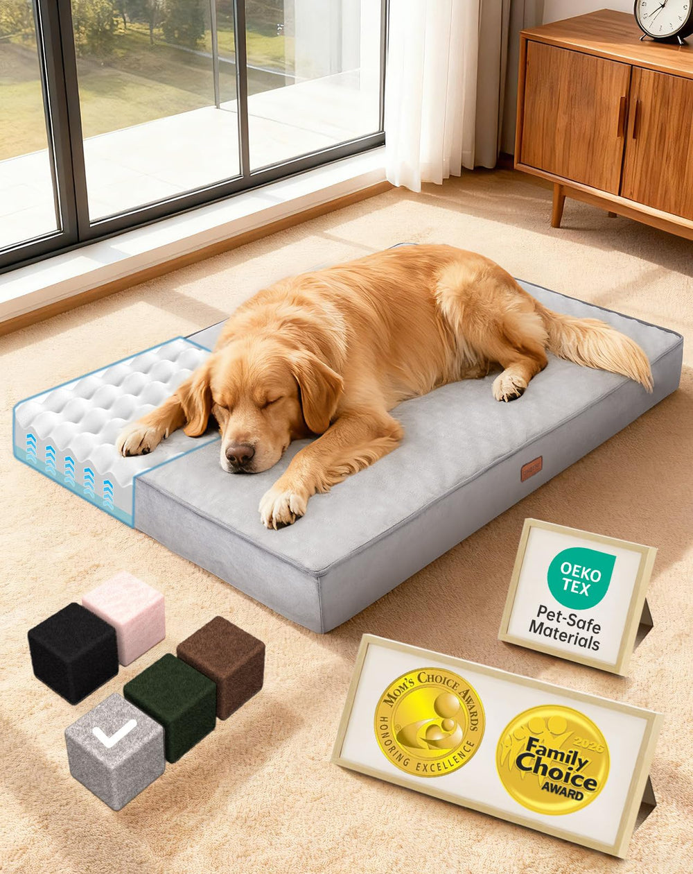OhGeni cama ortopédica frontal mostrando diseño y tamaño cómodo