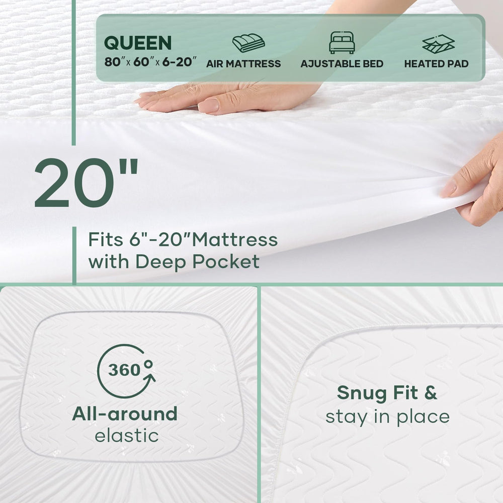 OhGeni protector colocado en cama ilustrando protección invisible y confort