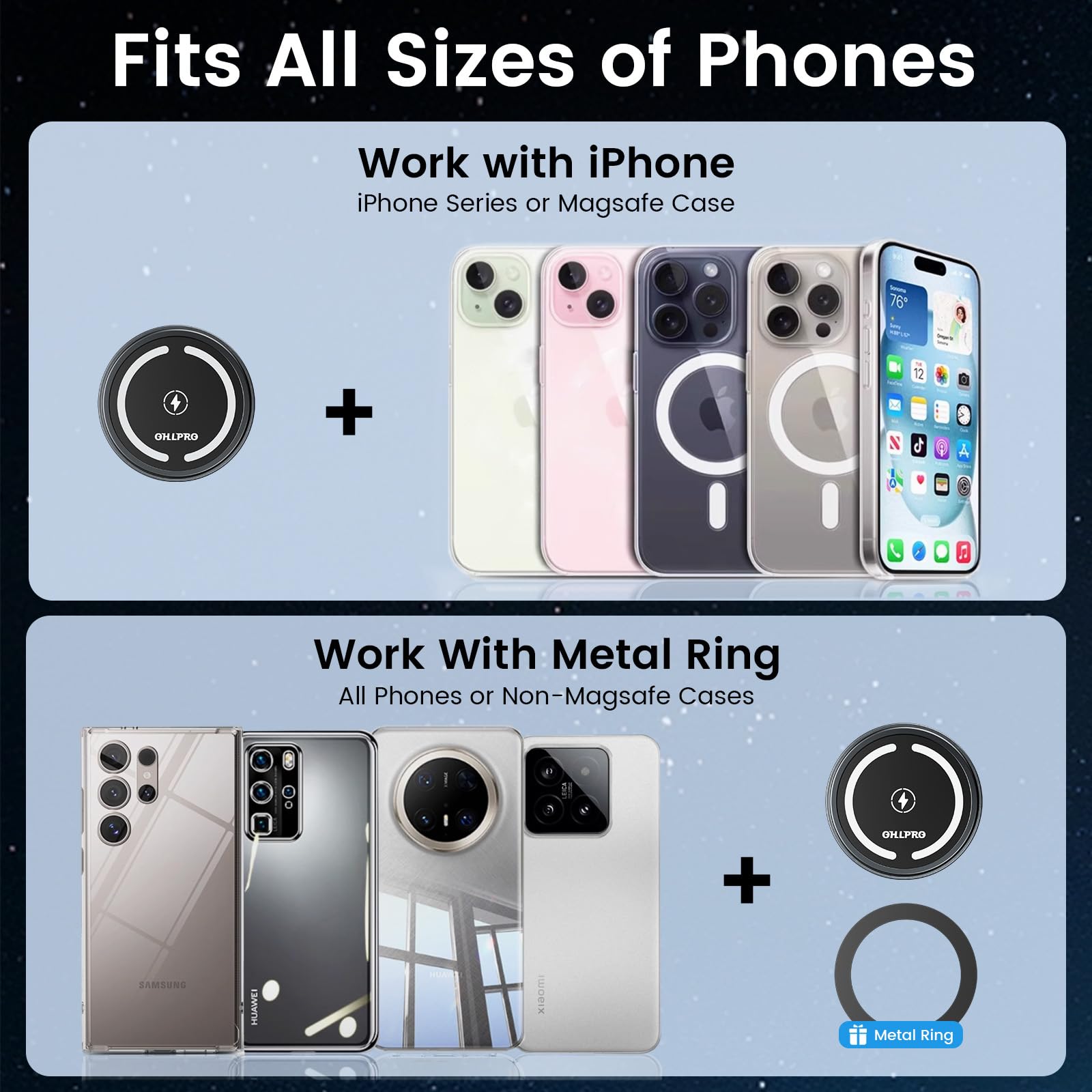 OHLPRO comparación de tamaño con un iPhone para mostrar su perfil compacto y práctico
