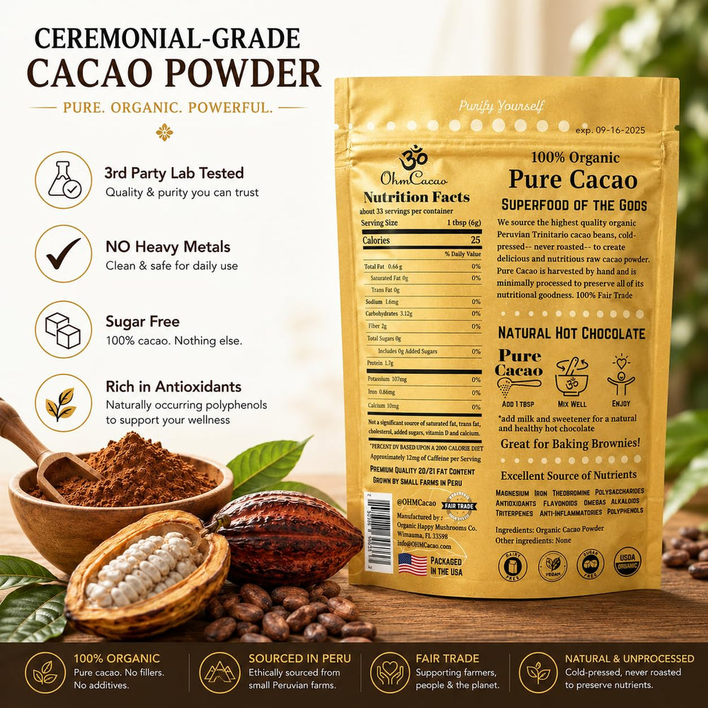 OHM Cacao taza de chocolate caliente cremoso preparada con cacao puro