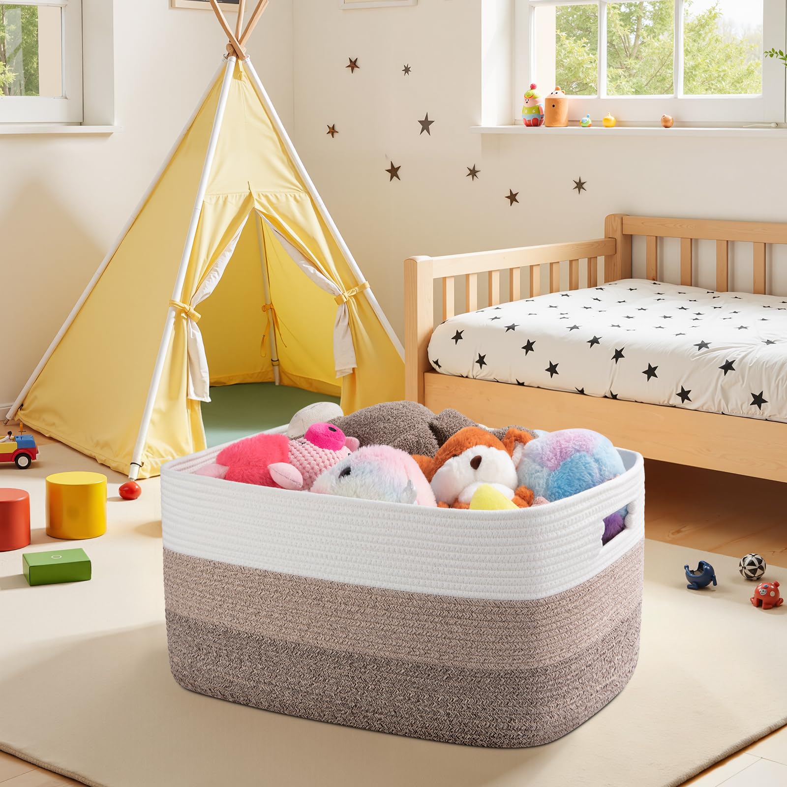 OIAHOMY cesta en habitación infantil almacenando juguetes con estilo seguro