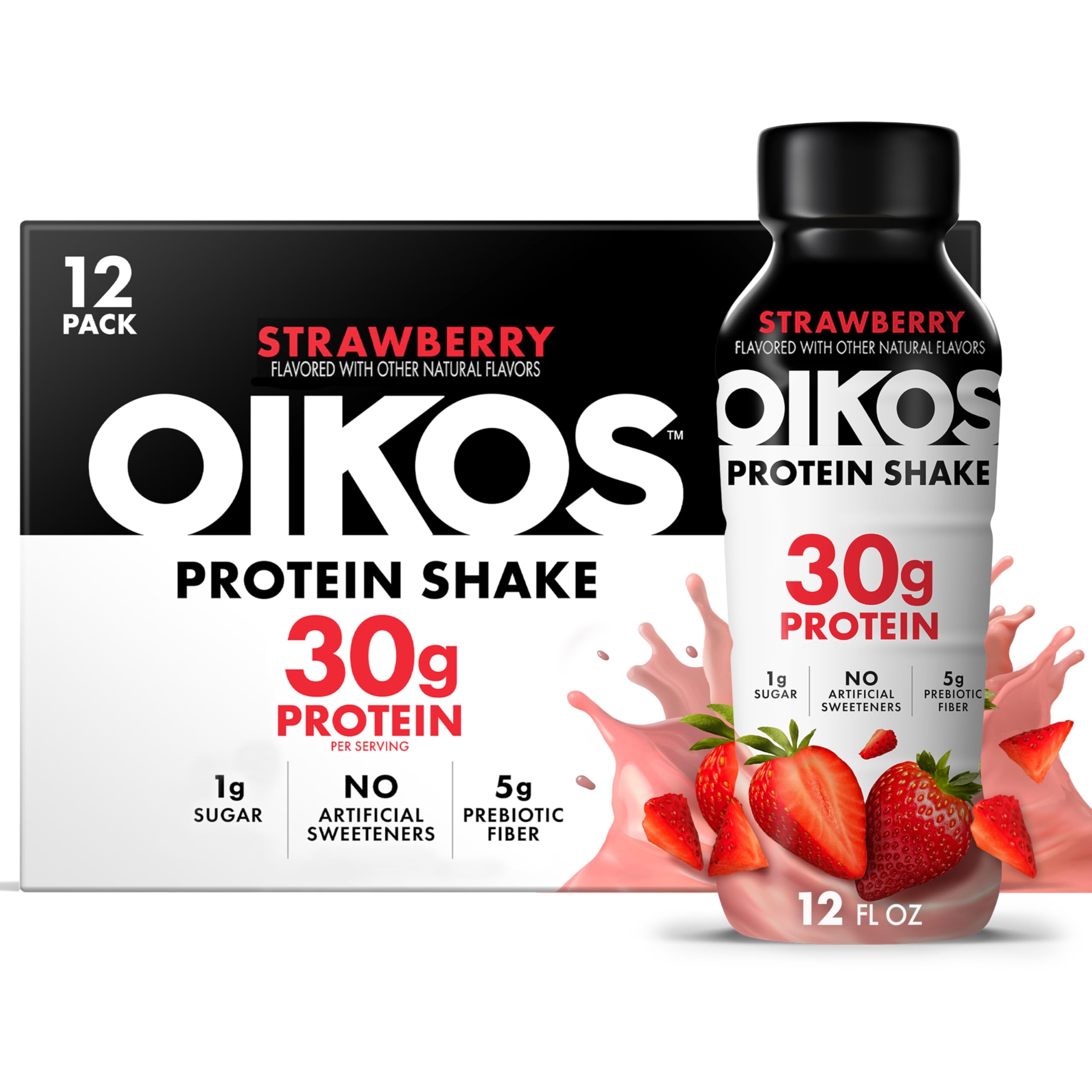 Oikos botella frontal fresa mostrando diseño y conveniencia