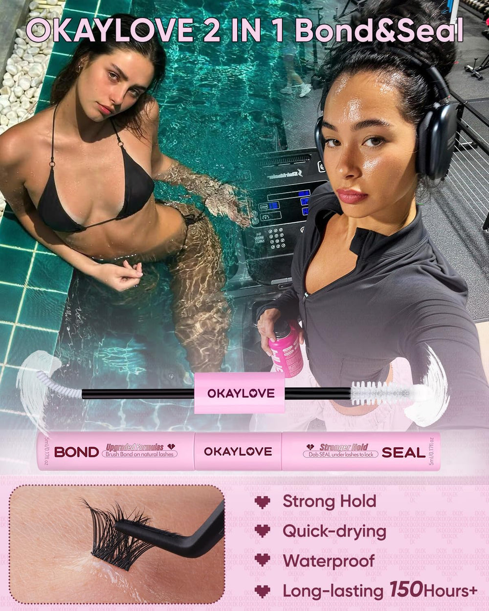 OKAYLOVE comparación antes y después en ojo, muestra efecto agrandador y natural