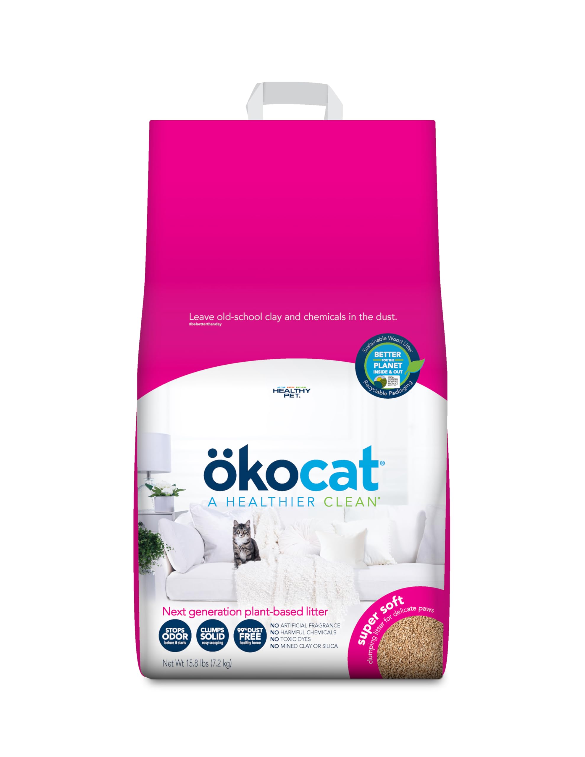 ÖKOCAT envase frontal mostrando la marca y beneficios ecológicos
