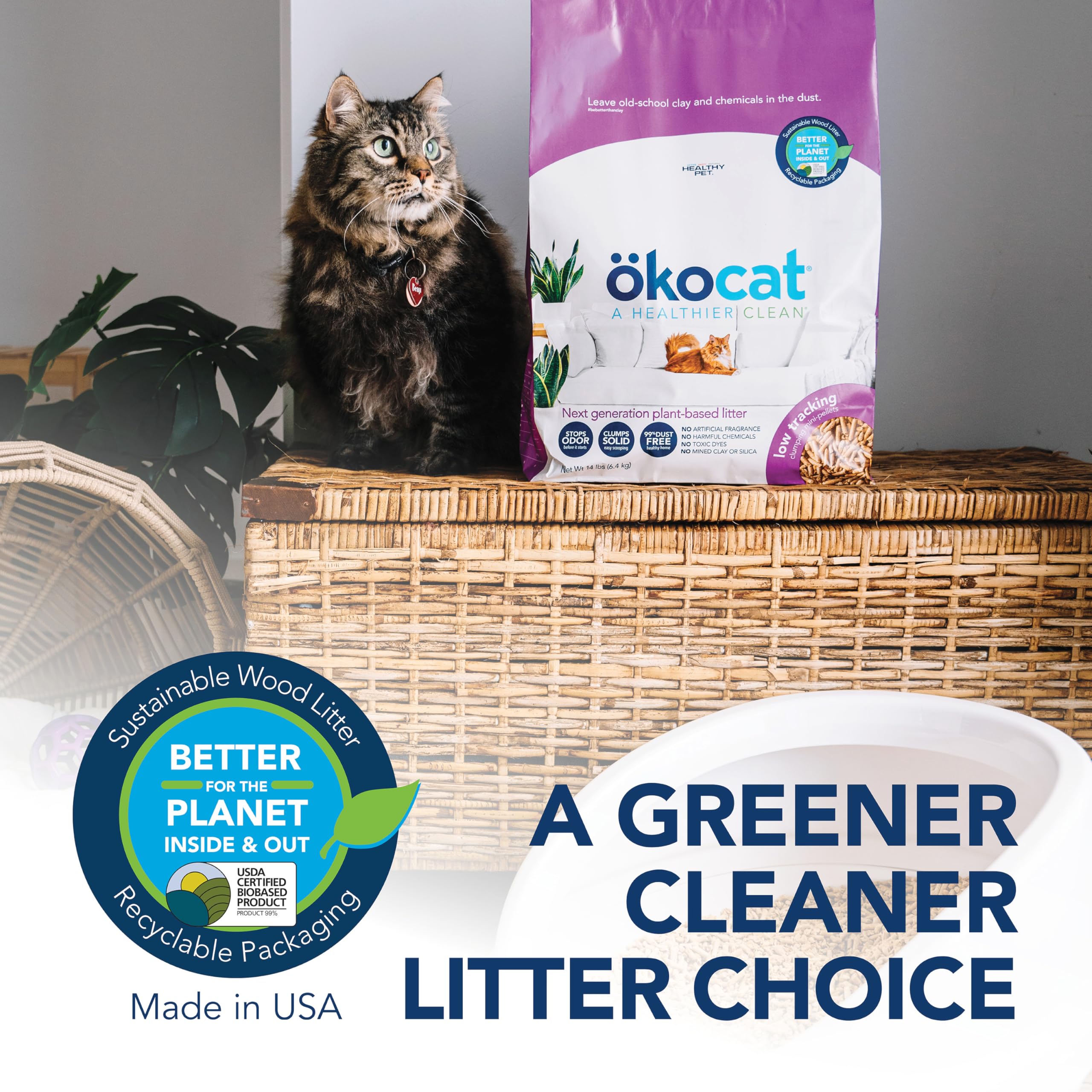 ÖKOCAT ambiente hogareño limpio con bandeja, control natural de olores