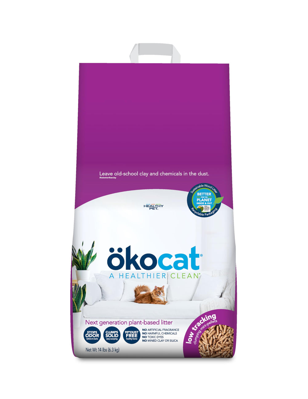 ÖKOCAT bolsa frontal mostrando 14 lbs y beneficio de transporte fácil