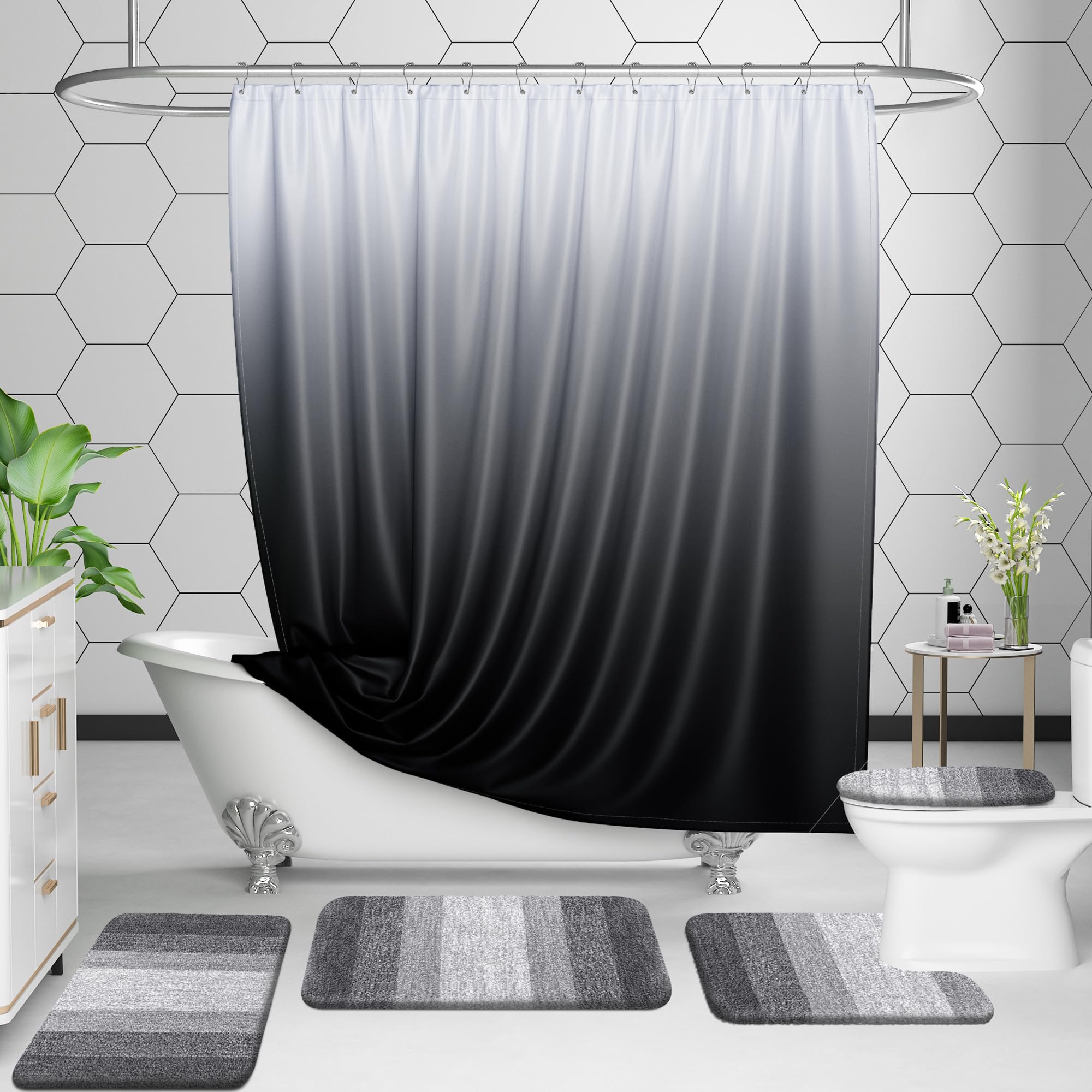 OLANLY detalle de franjas en degradado que moderniza el baño