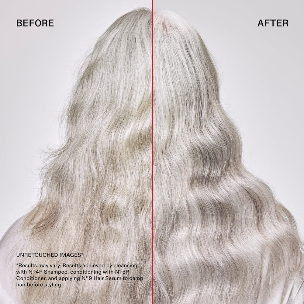 Olaplex Nº.5P 250 mL bottle next to a ruler showing the product scale