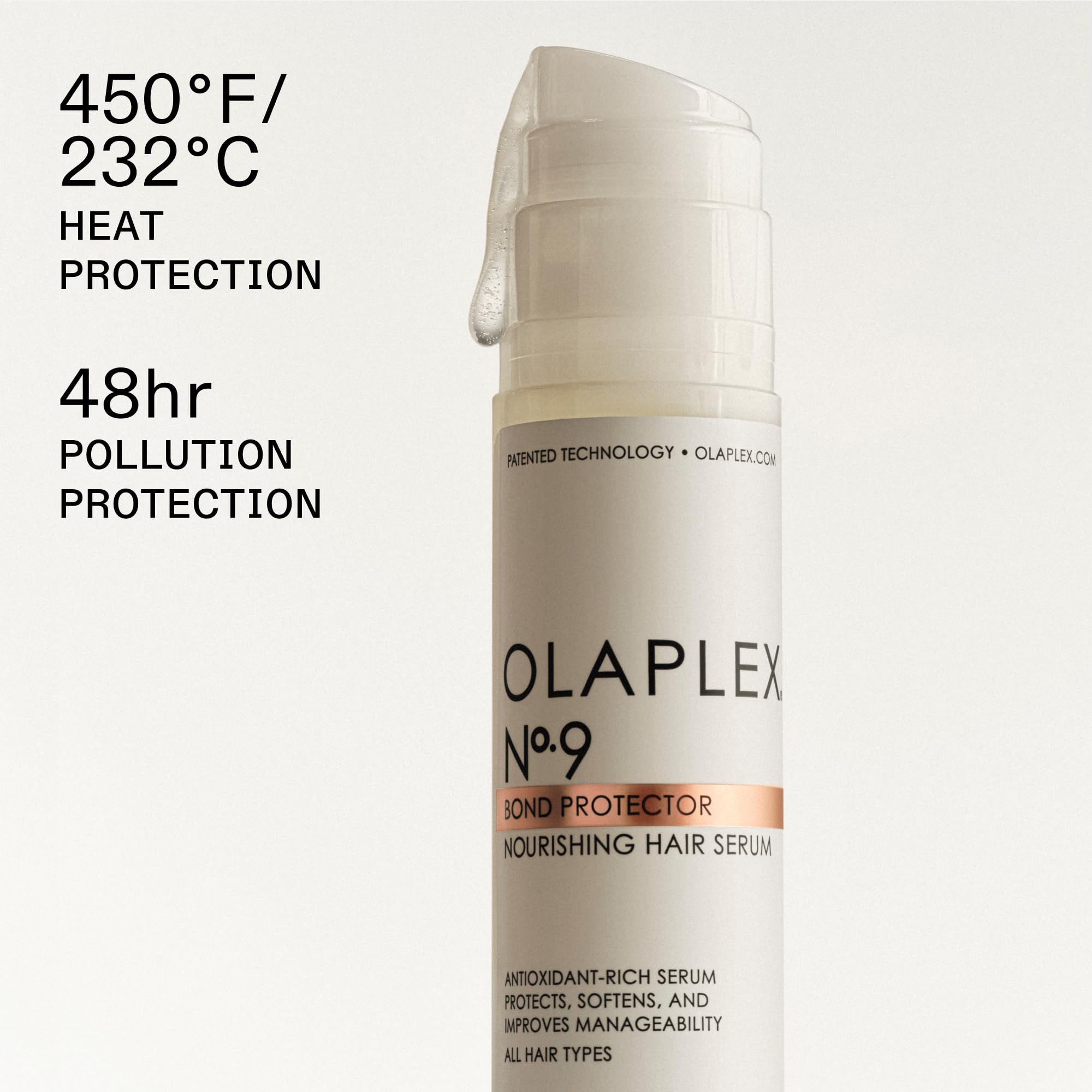 Olaplex pump and nozzle detail demonstrating easy dispense and precise application