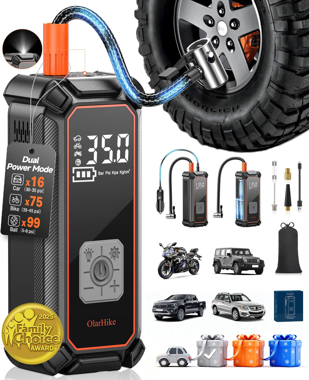 OlarHike front view showing compact inflator for convenient transport