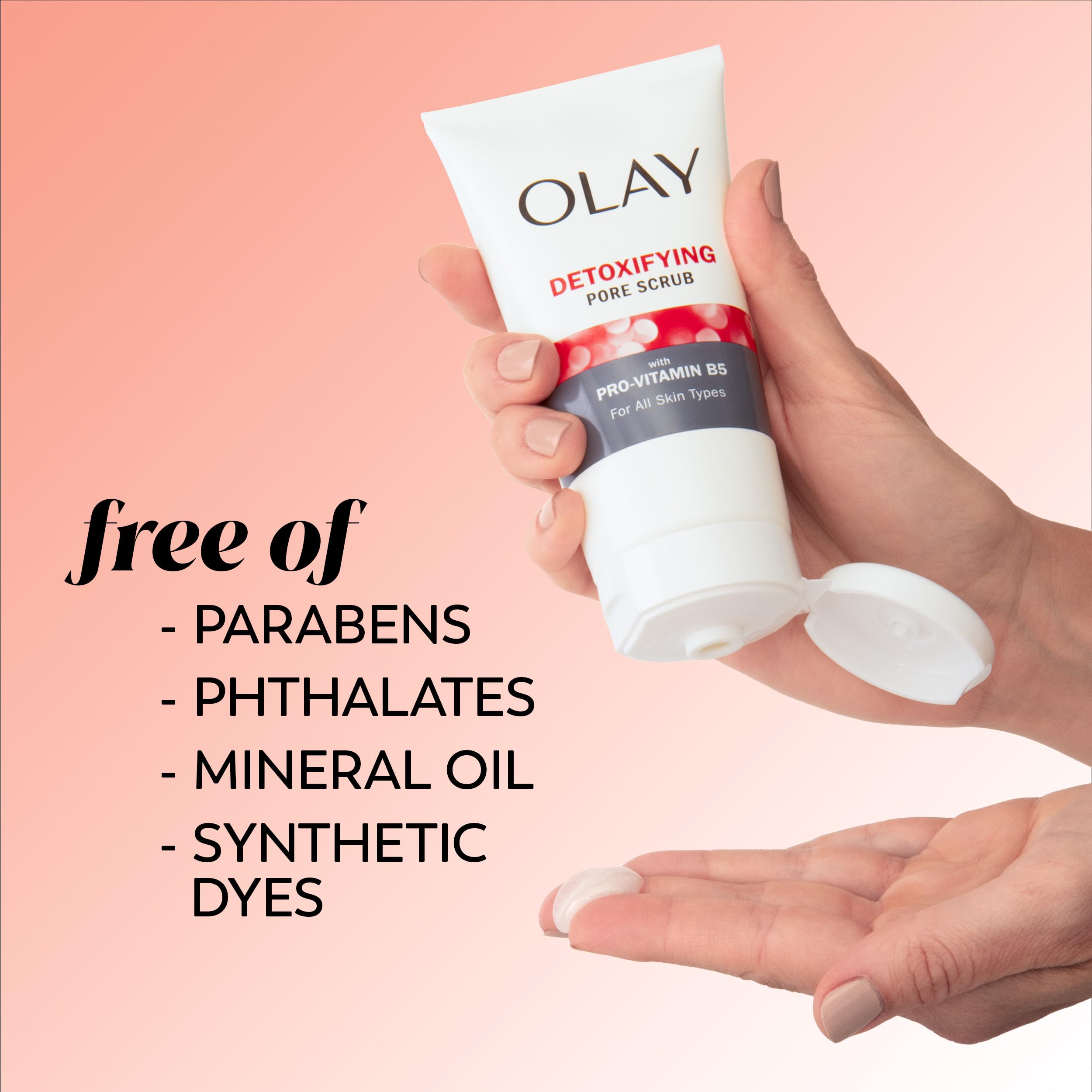 Olay producto junto a regla para comparar tamaño, referencia de volumen