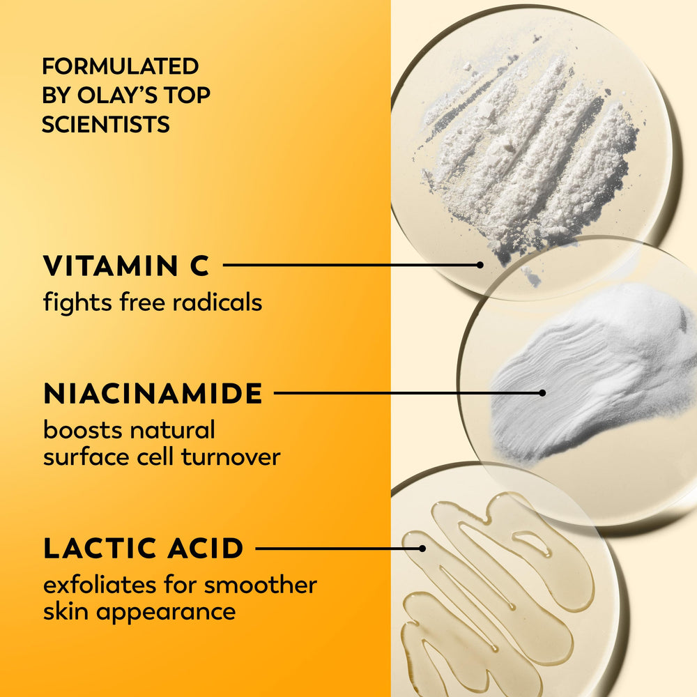 Olay detalle de etiqueta con ingredientes clave y beneficios visibles