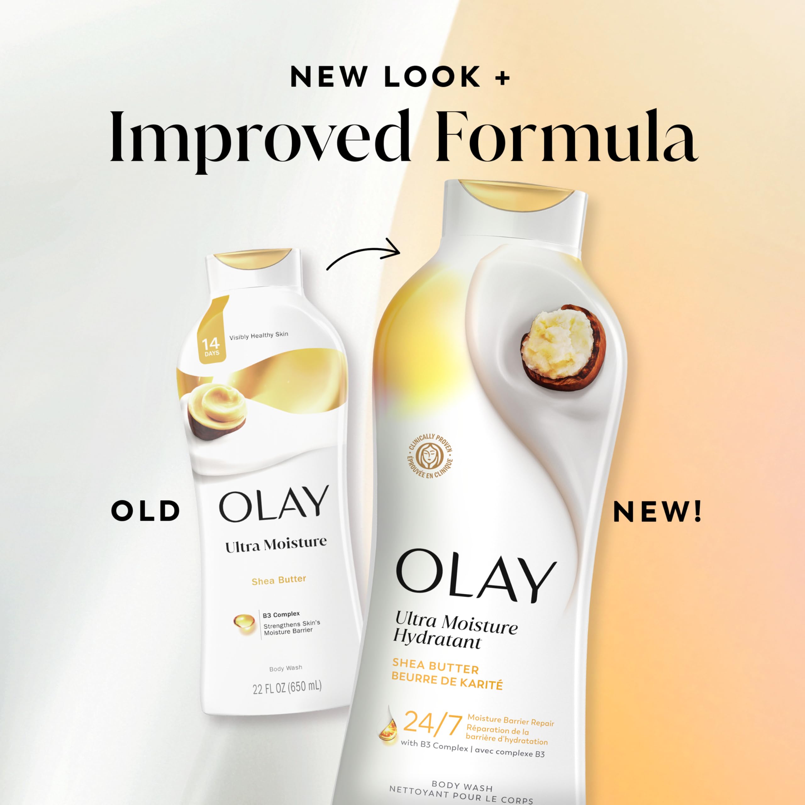 Imagen de la etiqueta trasera Olay con lista de ingredientes y beneficios visibles