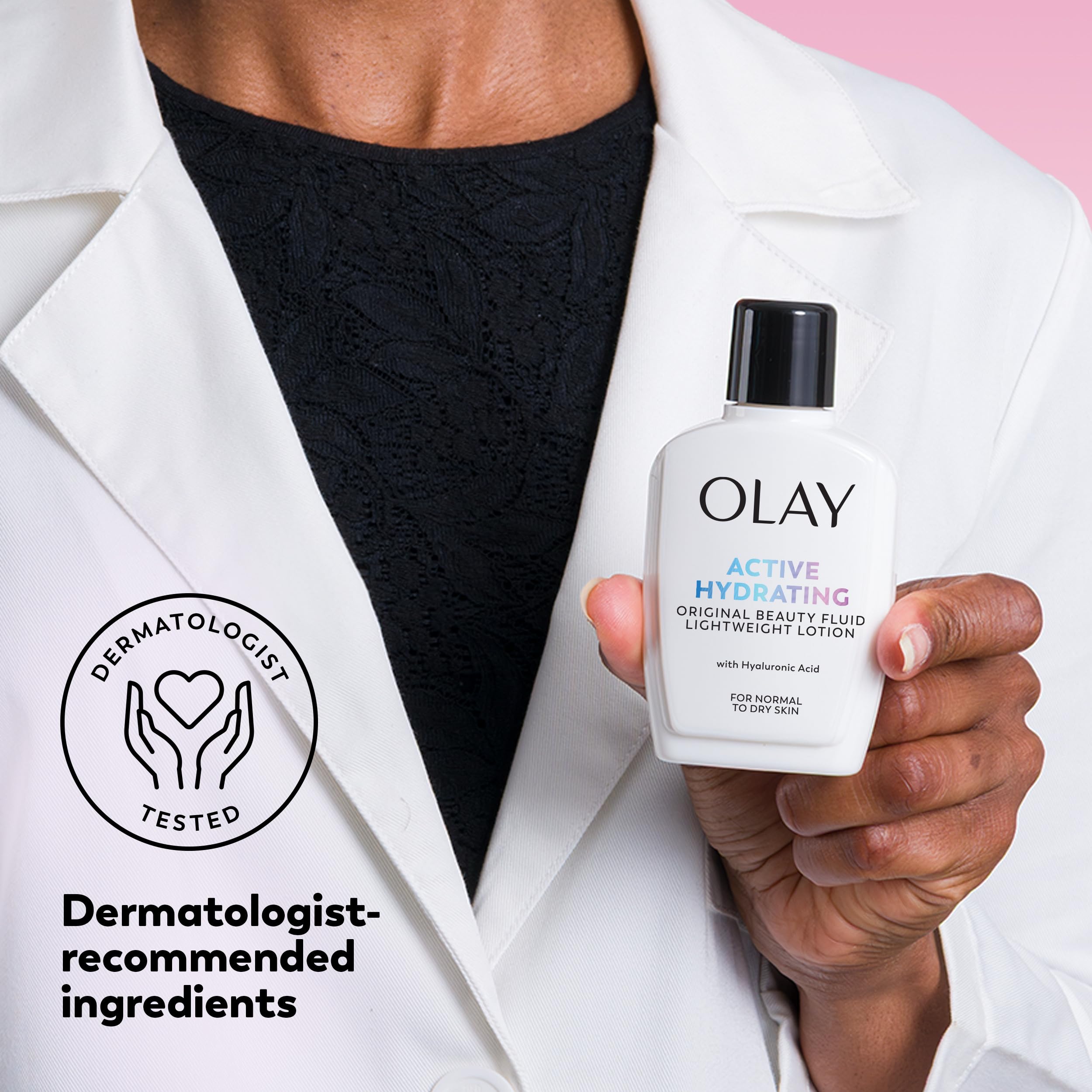 Olay etiqueta con ingredientes visibles, transparencia en la fórmula