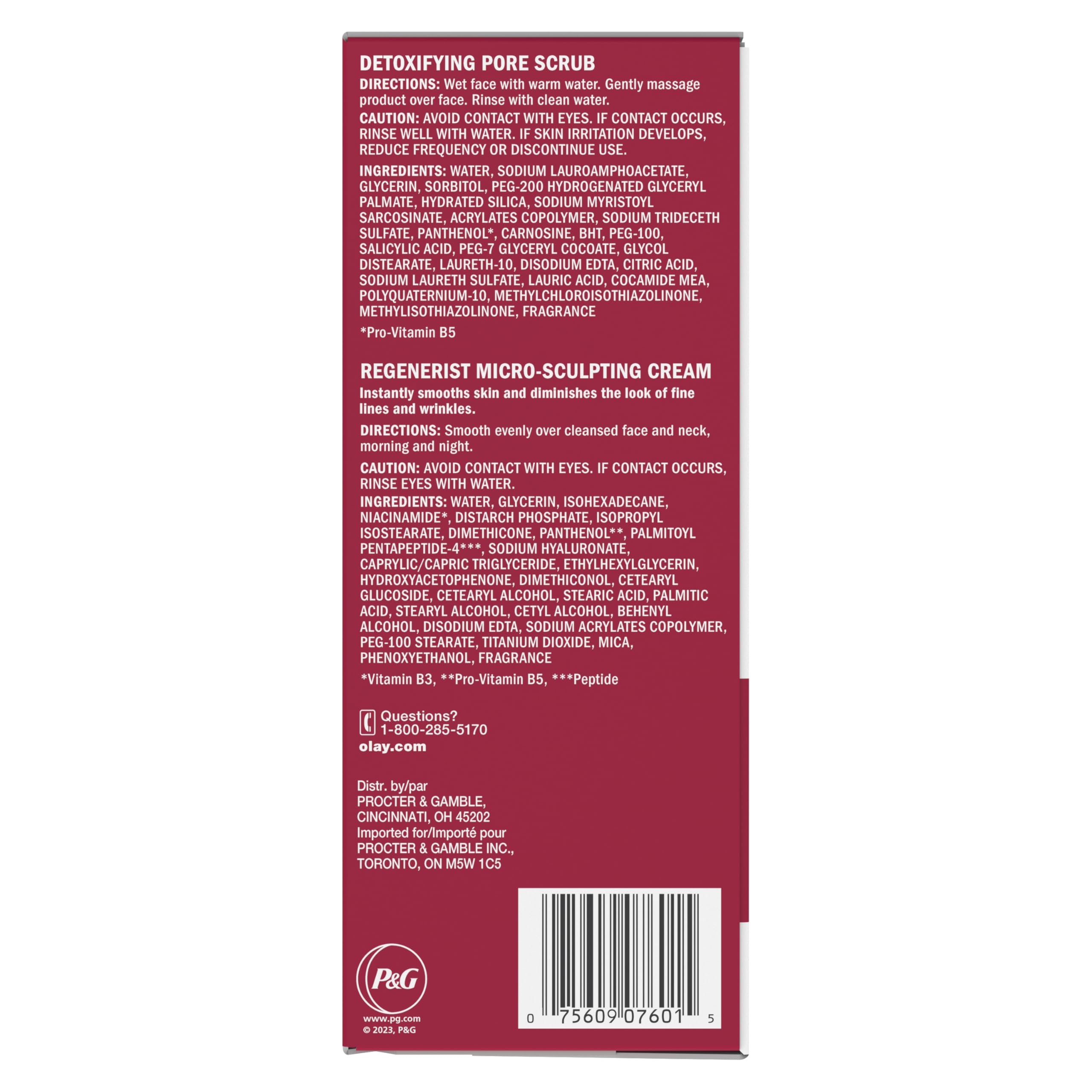 Olay etiqueta de ingredientes, muestra péptidos y ácido hialurónico