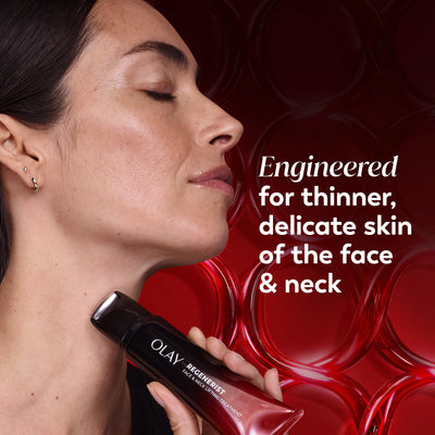 Olay before and after illustration showing firmer-looking neck