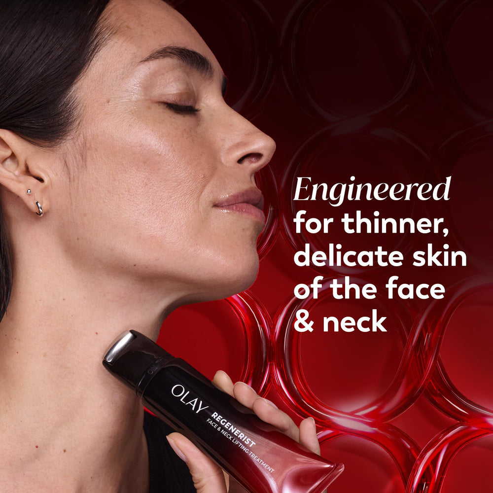 Olay before and after illustration showing firmer-looking neck