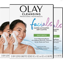 Olay empaque frontal mostrando 99 toallitas, práctico y viajero