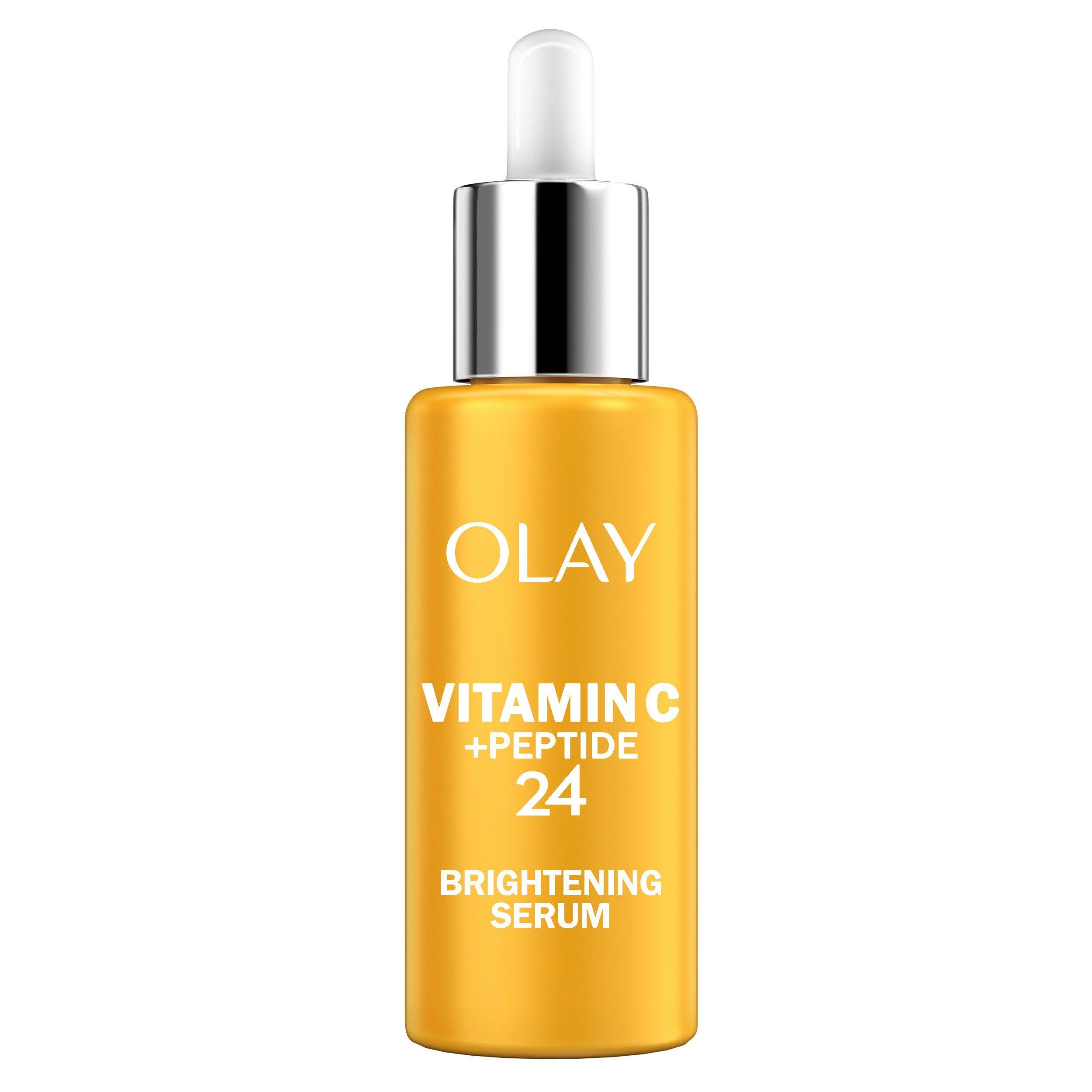 Olay botella frontal del suero vitamina C + péptidos, presentación clara y profesional