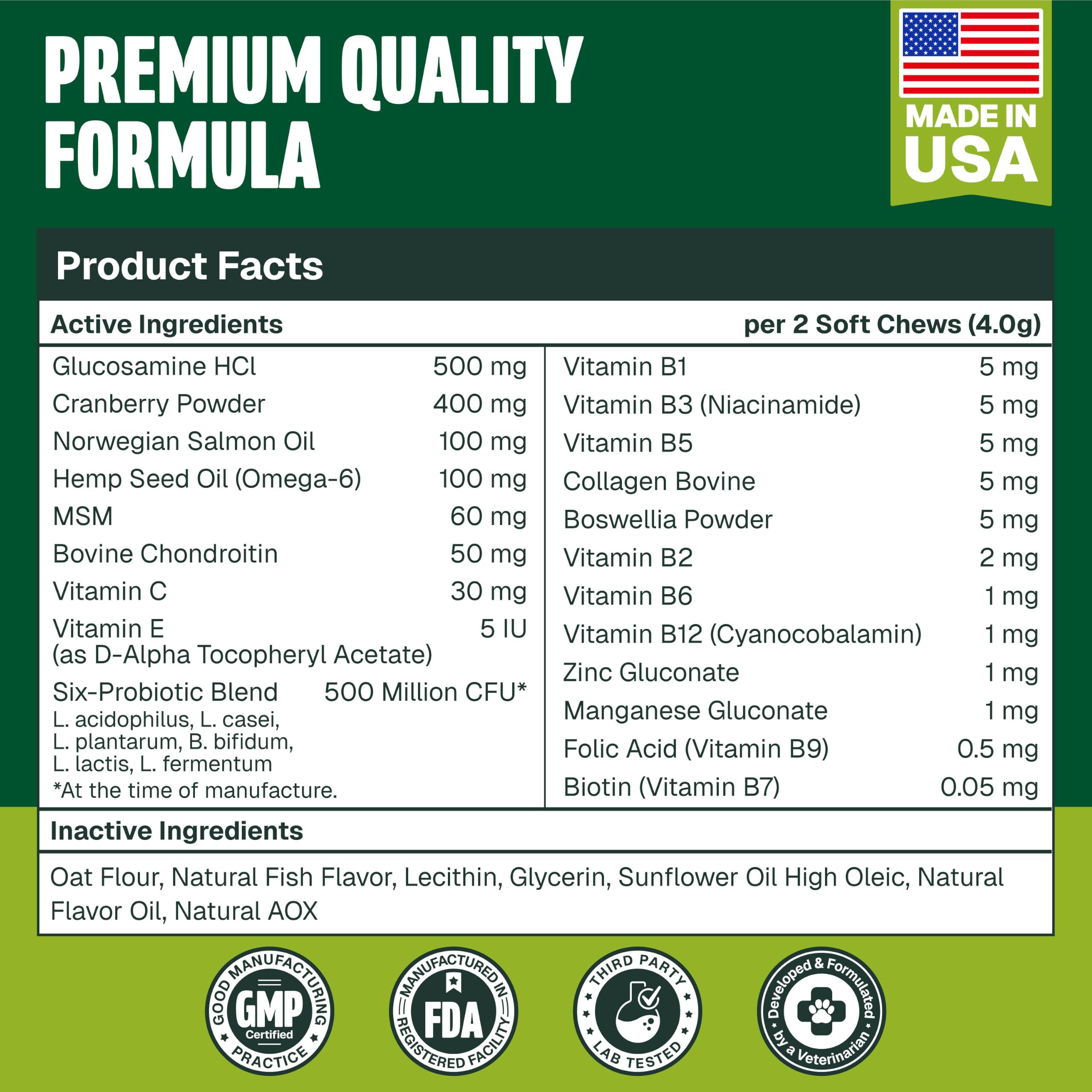 Old Dog's Barn ingredientes activos (glucosamina, omega‑3), apoyo integral