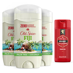 Old Spice frontal pack Fiji palmeras mostrando envase y frescura duradera