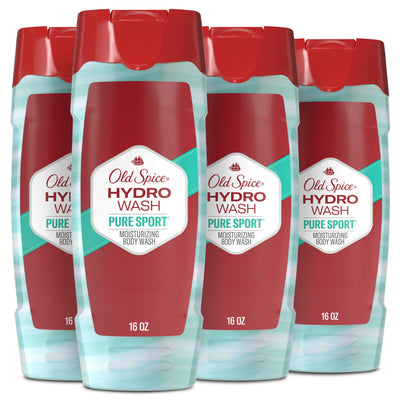 Old Spice Hydro Wash front bottle showing product and Pure Sport scent benefit