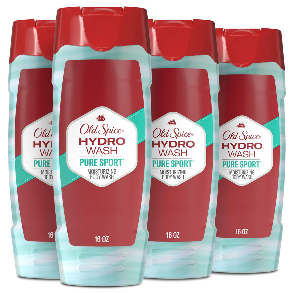 Old Spice Hydro Wash front bottle showing product and Pure Sport scent benefit