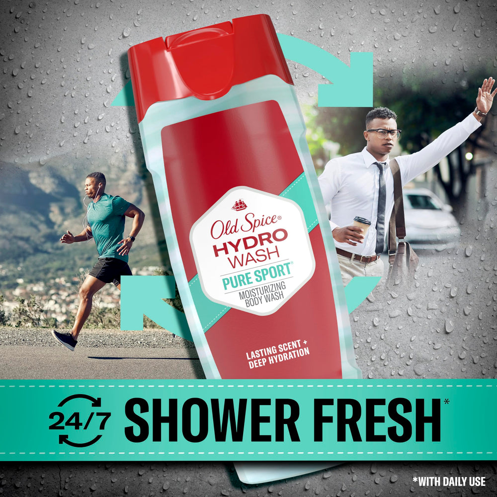 Old Spice Hydro Wash in-shower application showing thorough cleansing benefit