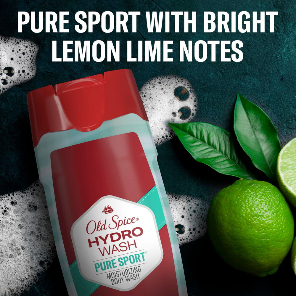 Old Spice Hydro Wash label close-up showing ingredients and hydration benefit
