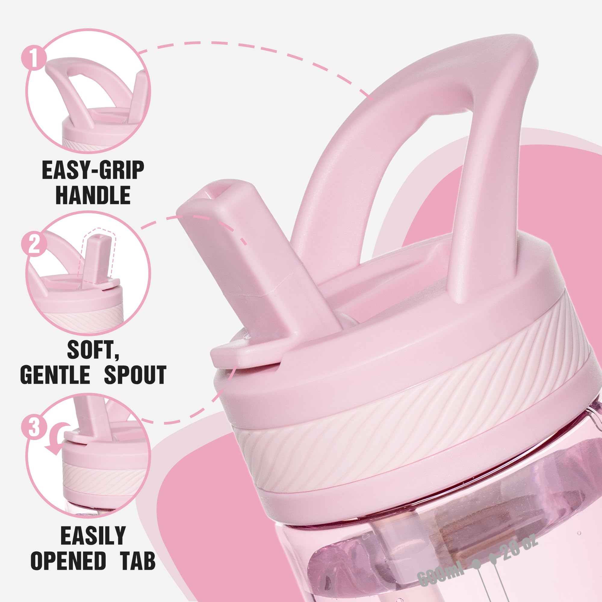 OLDLEY botella rosa en ambiente infantil, diseño atractivo y práctico
