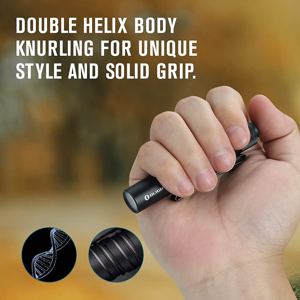 OLIGHT detalle de la textura de doble hélice para mejor agarre