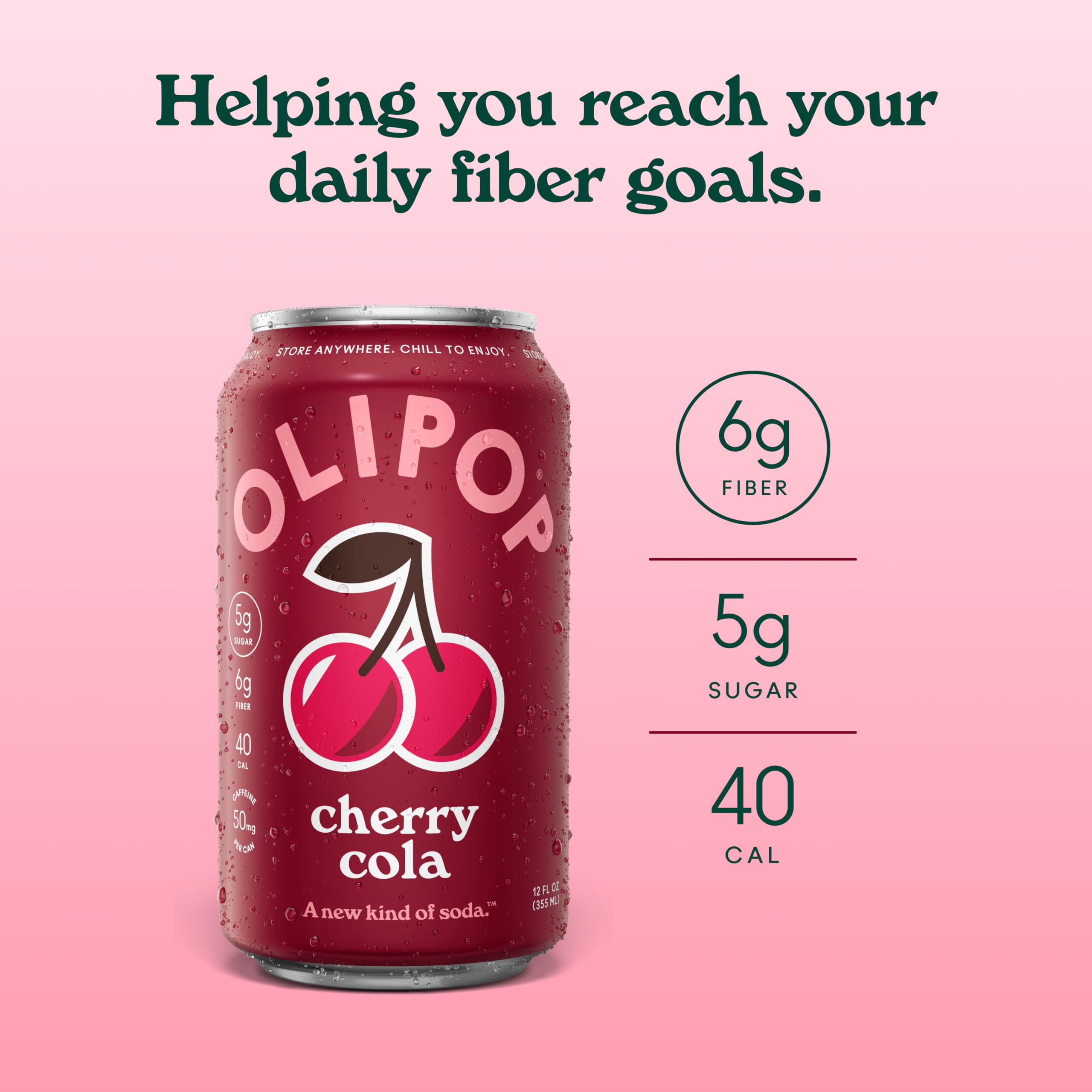 OLIPOP close-up de burbujas y textura, refresco con cuerpo y fibra