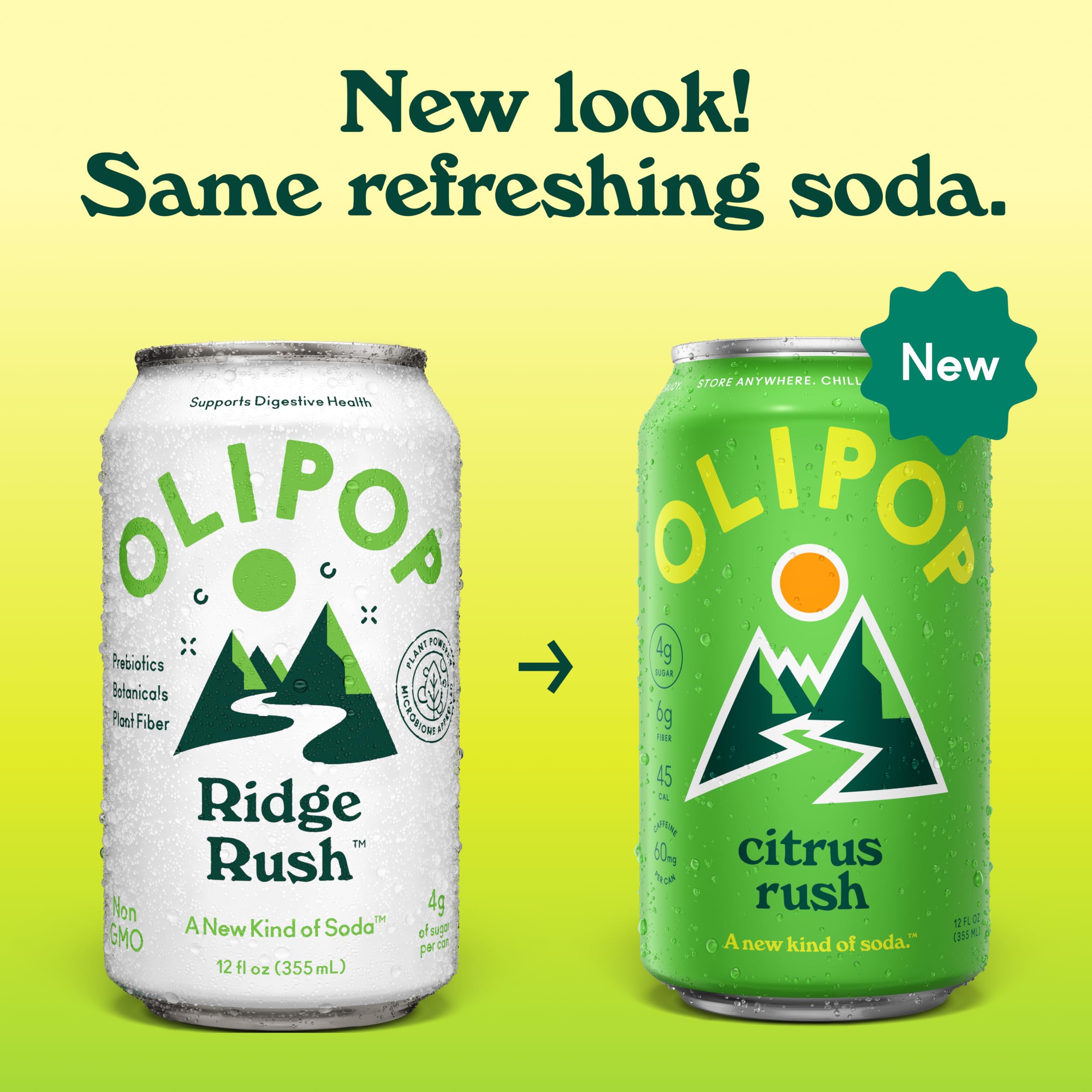 OLIPOP Citrus Rush can top view with pull tab open, easy to drink on the go