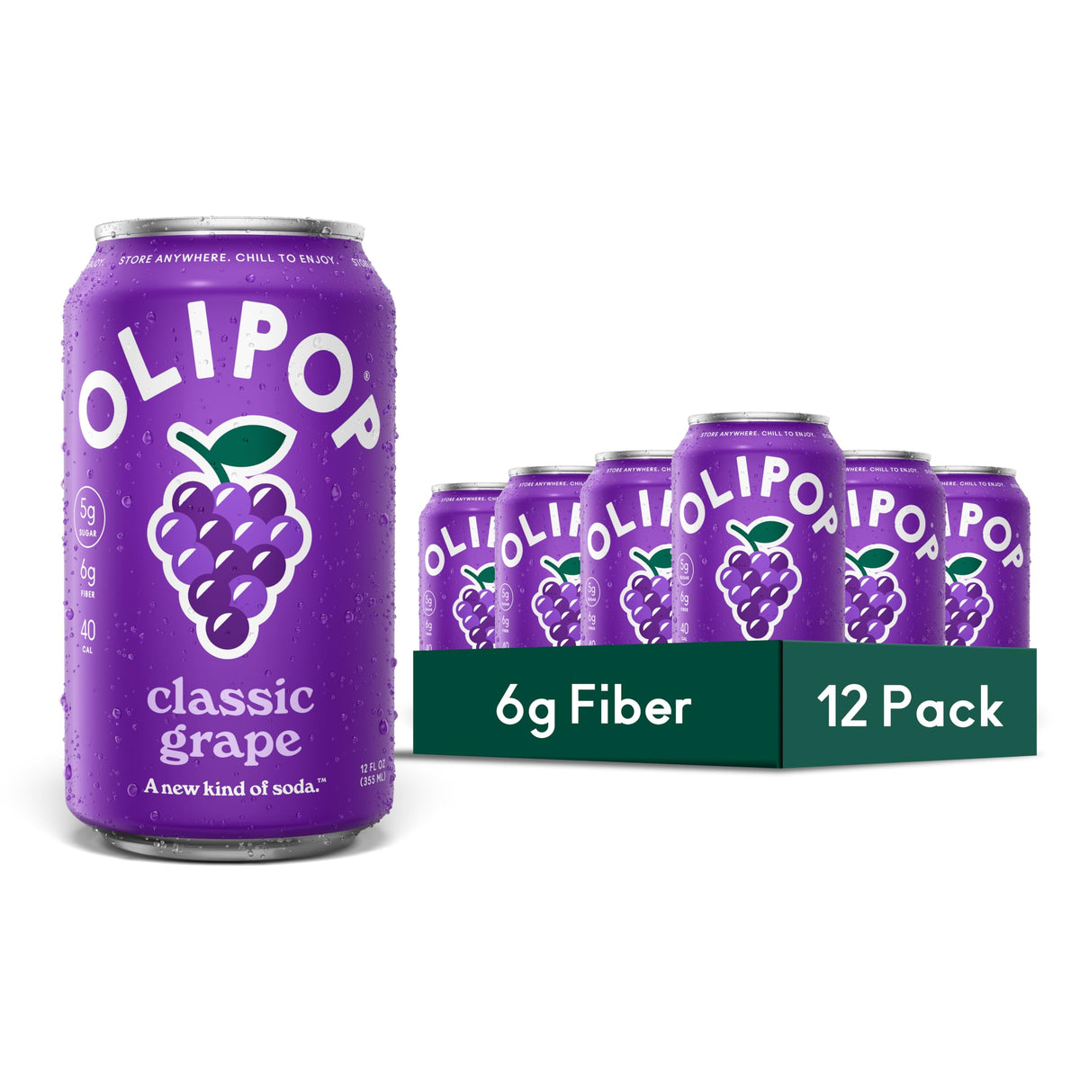 OLIPOP lata frontal con diseño clásico muestra el sabor y beneficios
