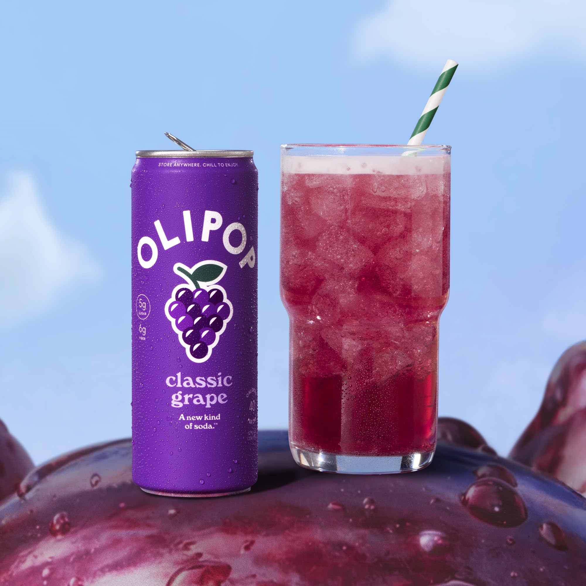 OLIPOP ingredientes: jugo de uva concord y lima, sabor real