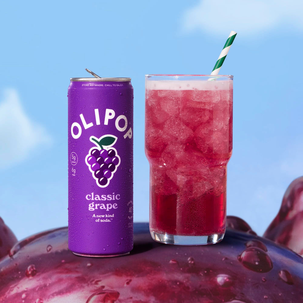 OLIPOP ingredientes: jugo de uva concord y lima, sabor real