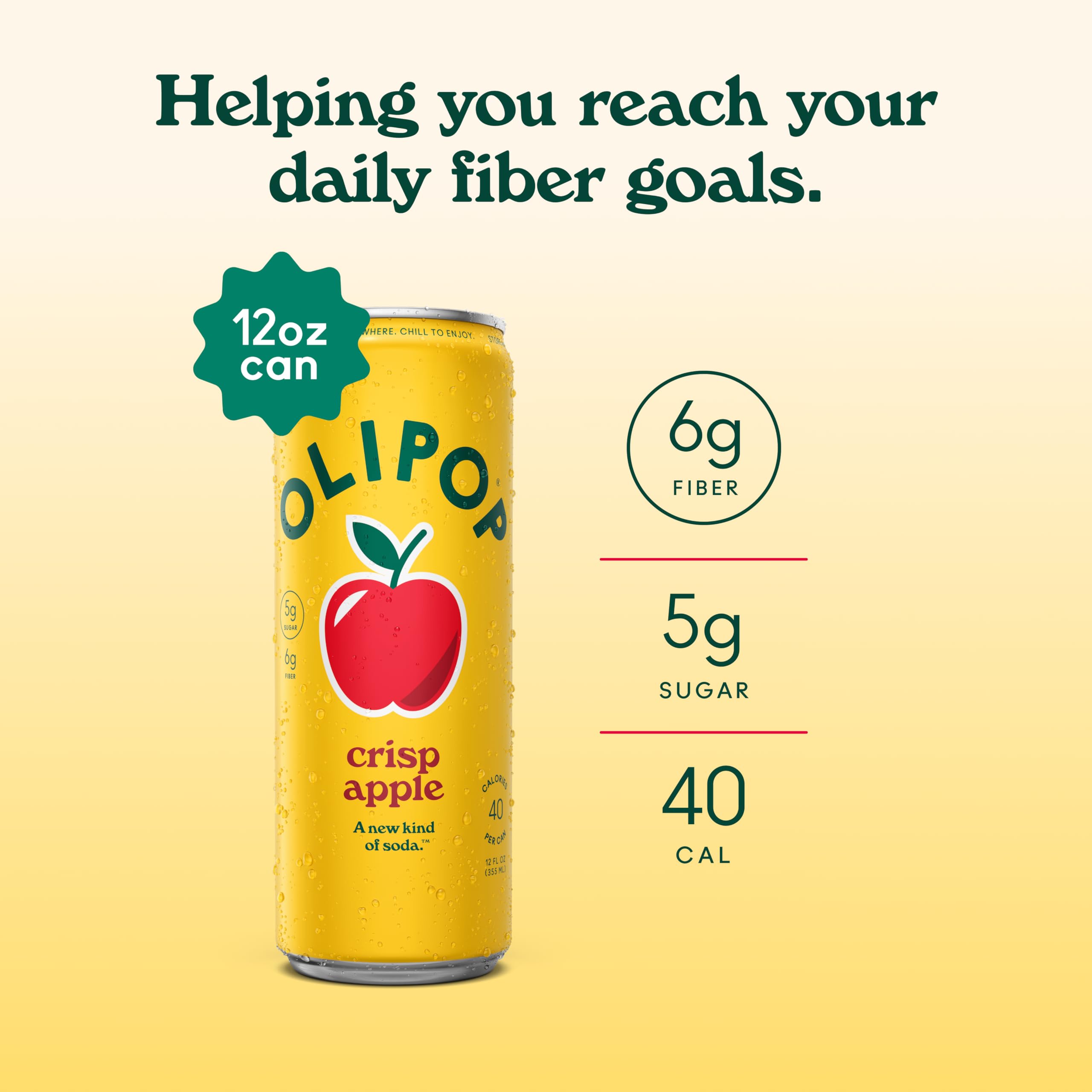 OLIPOP caja de 12 latas apiladas lista para almacenar y llevar beneficios prebióticos
