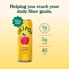 OLIPOP caja de 12 latas apiladas lista para almacenar y llevar beneficios prebióticos