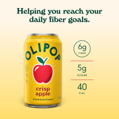 OLIPOP crisp apple open can being poured into glass, foamy pour and thirst-quenching appeal