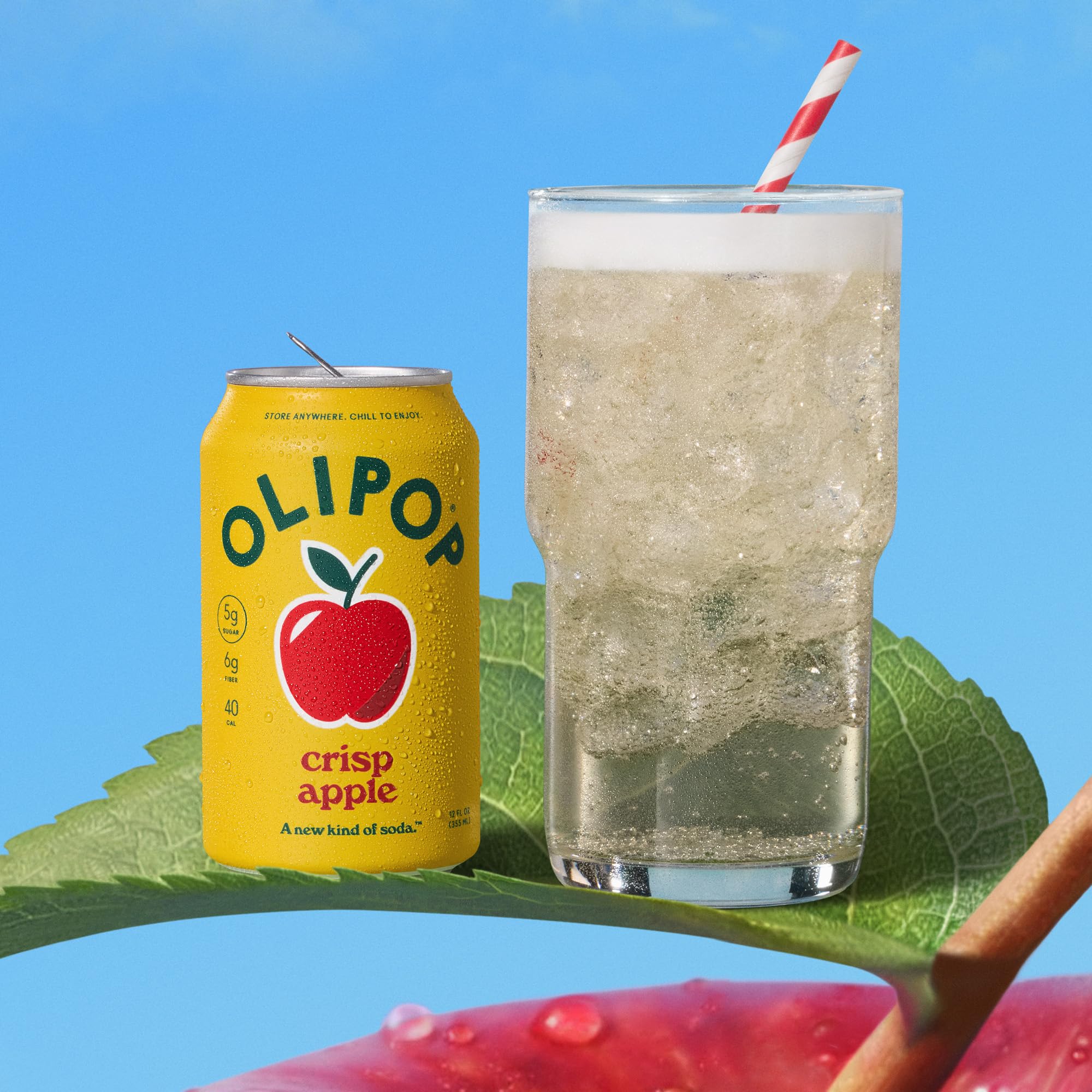 OLIPOP crisp apple twelve-can pack displayed for scale, convenient bulk supply benefit