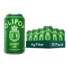 OLIPOP frente del pack de 12 latas mostrando diseño y marca, refresco prebiótico