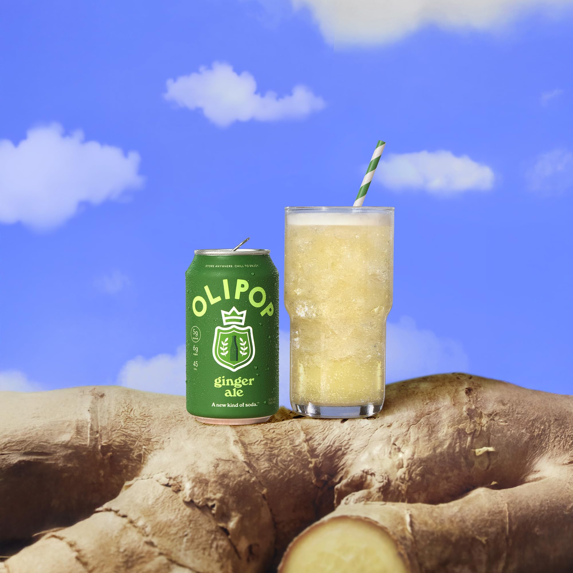 OLIPOP bebida servida en picnic con comida ligera, opción refrescante y social