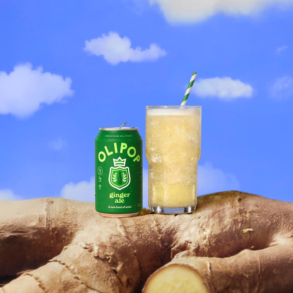 OLIPOP bebida servida en picnic con comida ligera, opción refrescante y social