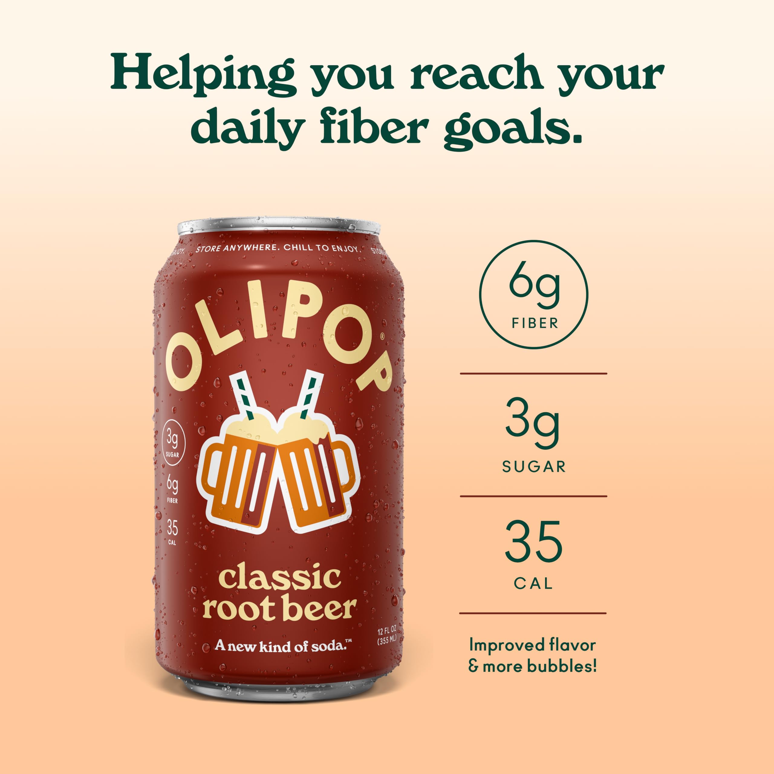OLIPOP primer plano de espuma para apreciar textura y sabor clásico