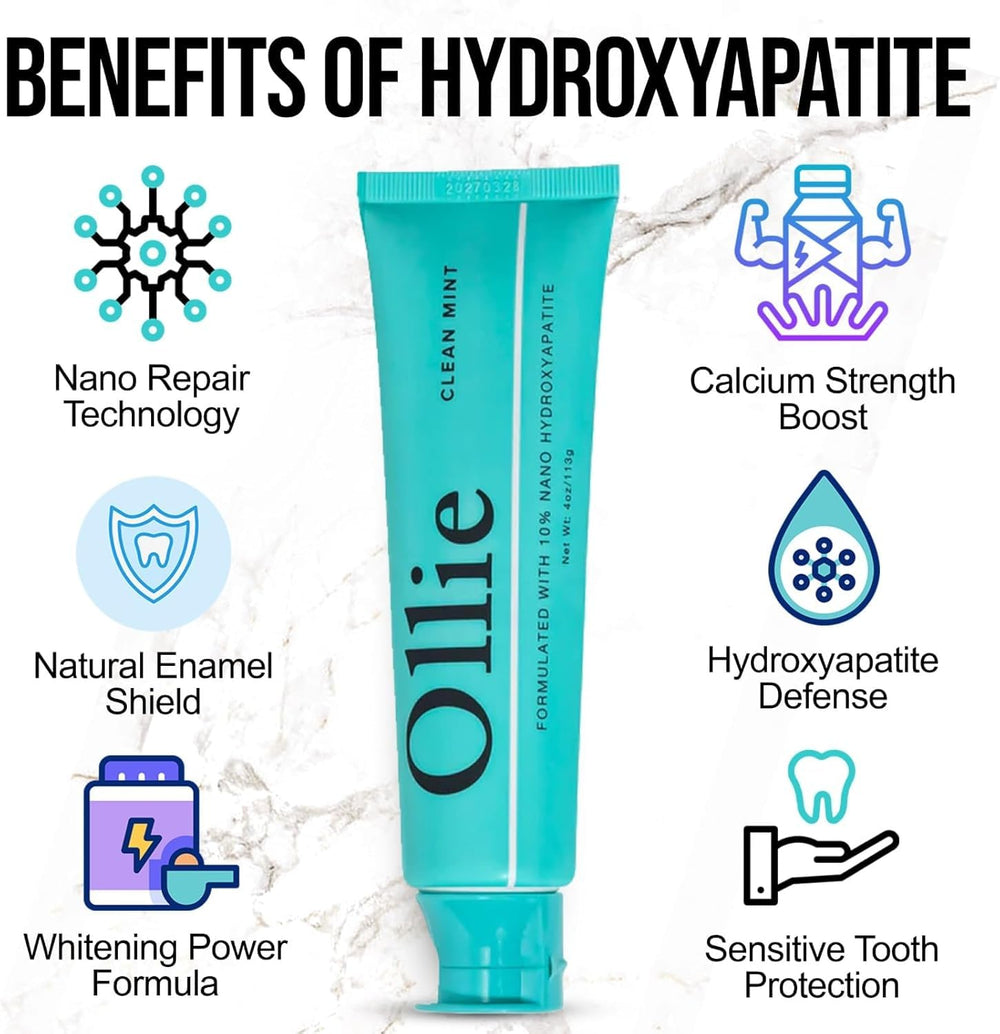 Ollie tube close-up of label highlighting 10% nano-hydroxyapatite